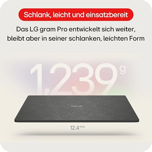 LG gram Pro 16 16Z90TS-G.AU8CG (16 Zoll) IPS Notebook, Intel Core Ultra 7 258V, Intel Arc 140V, 32GB RAM, 2TB SSD, federleicht (1,239 kg), gram AI, Copilot+ PC, 77 Wh, Thunderbolt 4, Grau