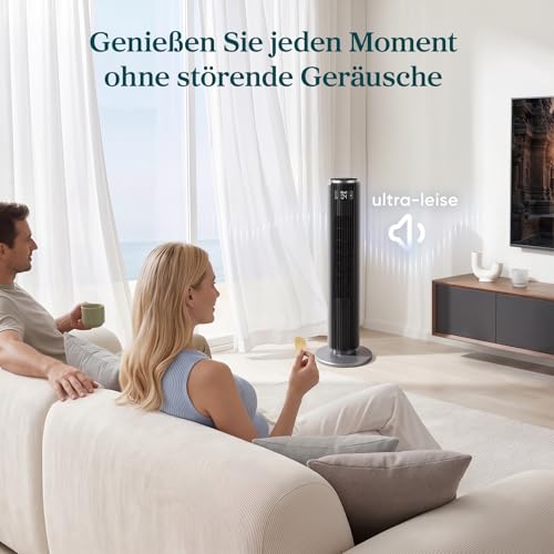 Levoit 20dB leiser oszillierender Kühl Turmventilator mit Schlafmodus | 4 Modi, 5 Stufen, 90° Oszillation, Timer und Fernbedienung, besonders leise Ventilator für Schlafen und Wohnen