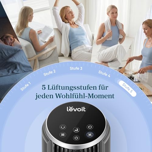 Levoit 20dB leiser oszillierender Kühl Turmventilator mit Schlafmodus | 4 Modi, 5 Stufen, 90° Oszillation, Timer und Fernbedienung, besonders leise Ventilator für Schlafen und Wohnen