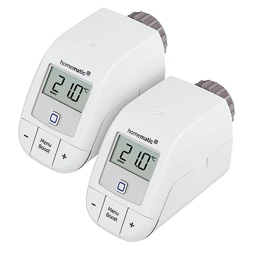 Homematic IP 2er Set Smart Home Heizkörperthermostat – Basic, digitaler Thermostat Heizung, Steuerung per App, Alexa, Google Assistant, einfache Installation, Energie sparen, 156541A0