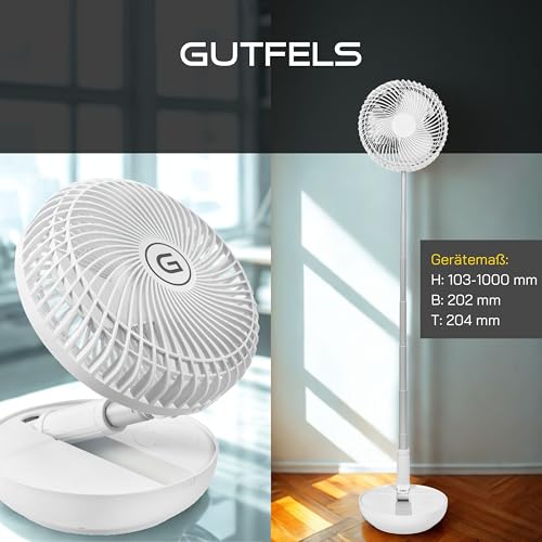 GUTFELS Tischventilator VENTI 3030 R, 17 cm Ø, nutzbar als Powerbank, USB Ventilator mit 10.000 mAh Akku, Touchbedienung, 4 Geschwindigkeiten, bis 100 cm Höhe