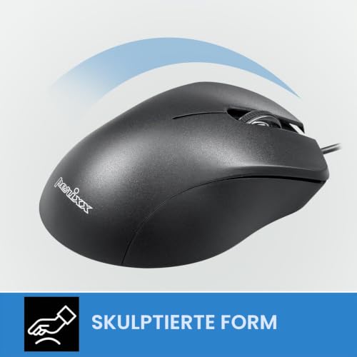 Perixx PERIMICE-221C Kabelgebundene Ergonomische Maus mit USB Typ-C Anschluss - 1,5 Meter Kabel - Optisches 1000 DPI Design - Schwarz