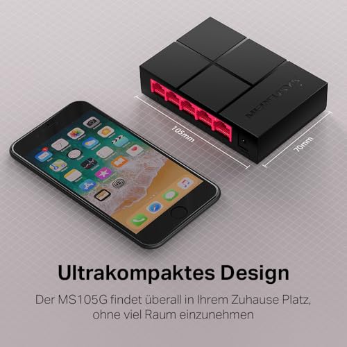 Mercusys MS105G 5-Ports Gigabit Netzwerk Switch, Automatische Aushandlung, Automatische MDI/MDIX-Umschaltung, Plug and Play, MAC-Adressen-Lernen, 105×70×24.9 mm