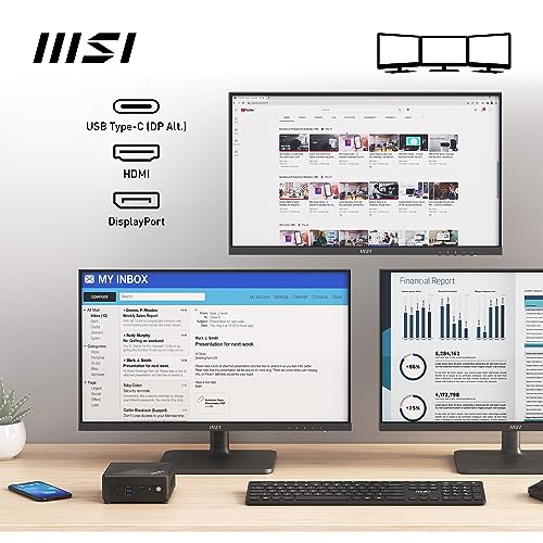 MSI Cubi N ADL S-217DE - Intel Processor N200, 8GB DDR4, 256GB M.2 SSD, USB 10Gbps Typ A Anschlüsse & HDMI 2.1, Wi-Fi, Bluetooth 5, Lüfterlos - schwarz, Windows 11 Pro