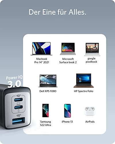 Anker Nano 65W USB C Ladegerät, 3-Port PPS Schnellladegerät, iPad Ladegerät | Netzteil USB C, Schnellladen für MacBook Pro, Dell XPS, iPhone 17/16/15 Serie, Galaxy, iPad Pro, Pixel