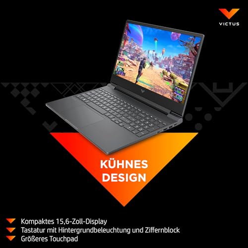 HP Victus Gaming Laptop, 15,6" FHD Display 144Hz, AMD Ryzen 5 8640H, 16 GB DDR5 RAM, 512 GB SSD, NVIDIA GeForce RTX 4050 (6GB), QWERTZ, Windows 11, Silber