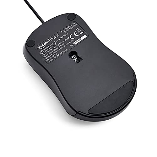 Amazon Basics leise USB-Maus mit 3 Tasten, kabelgebunden, Standard, Schwarz