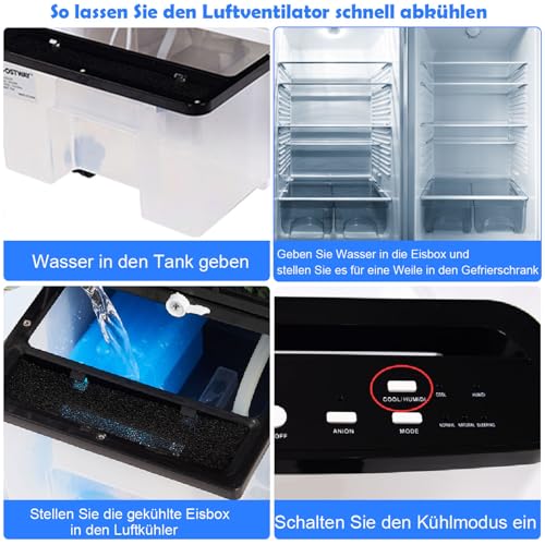 COSTWAY Mobile Klimaanlage ohne Abluftschlauch, 3 in 1 Luftkühler & Luftbefeuchter & Ventilator, 8 L Wassertank, 7,5H Timer, 3 Modi & 3 Geschwindigkeiten, inkl. 2 Kühlakkus & Fernbedienung
