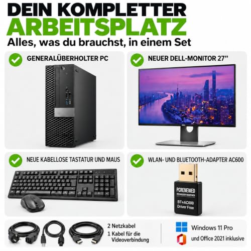 Desktop-PC i7-8700 bis zu 4,6 GHz | 27″ Dell Monitor | 32 GB RAM | DVD-RW | 1 TB SSD NEW | Büro-Desktop-PC | Windows 11 Pro + Office 2021 | Kabellose Maus und Tastatur (Generalüberholter)