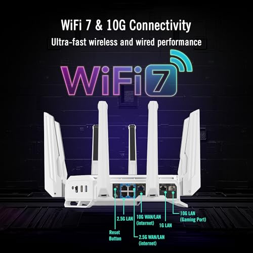 Asus - Routeur ROG Rapture GT-BE19000AI | 320MHz, WiFi7, 802.11be, bis 325m², Triple Level Security, AiMesh Whole Home Mesh WiFi, Dual 10G Ports, AI WLAN Erkennung