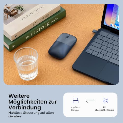 SATECHI Kabellose Maus Slim EX, Bluetooth & 2,4 GHz, Aufladbar, Indigo | Ideal für MacBook Neo Farben, leise Klicks, 3 Monate Akku, eloxiertes Aluminium, Multi-Device, macOS/Windows/iPadOS/Android