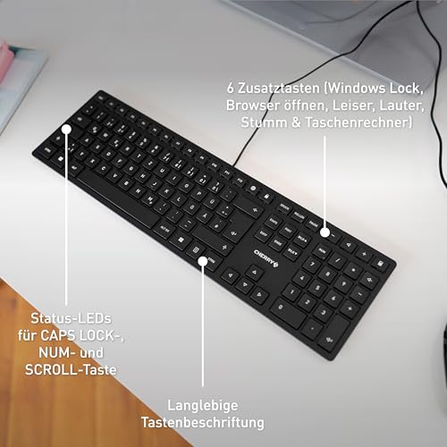 CHERRY KC 6000 Slim, Ultraflache Design-Tastatur, Deutsch QWERTZ, Schwarz