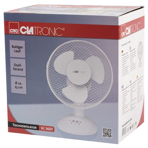 Clatronic® Ventilator mit Schwenkfunktion | Ventilator leise 2 Stufen | Ø 23 cm | Tischventilator 30W | Fan | Tischventilator sehr leise | VL 3601 weiß
