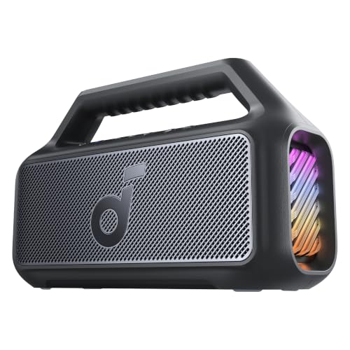 Soundcore by Anker Boom 2 Outdoor-Lautsprecher, 80W, Subwoofer, BassUp 2.0 | 24h Akku, IPX7 Wasserdicht & Schwimmt, LED-Licht, EQ, BT 6.0, Mobiler Bluetooth-Speaker, Camping, Strand, Garten