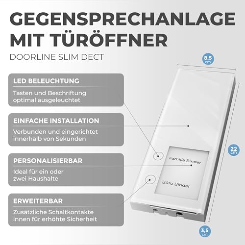 DoorLine Slim DECT Farbe: Weiß von Telegärtner Elektronik l Clevere Türstation l per Knopfdruck mit der AVM FRITZ!Box zur Tür-Sprechanlage gekoppelt l erweiterbar zur Video-Sprechanlage I