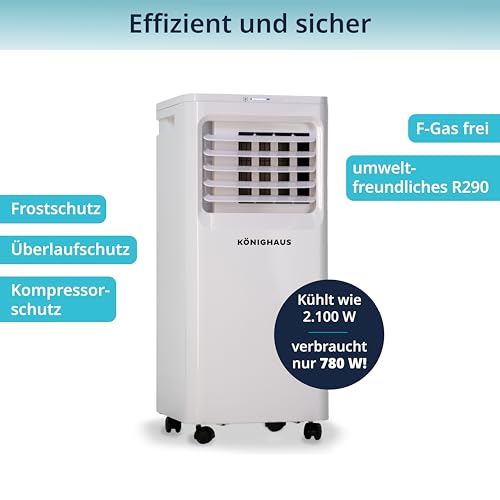 Könighaus Smarte Mobile Klimaanlage 7000 BTU für Räume bis 20m² - 4-in-1