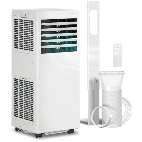 HOMCOM Mobiles Klimagerät mit Abluftschlauch 9000 BTU 1010W, 4-in-1 | Kühlen, Ventilieren, 36L/Tag Entfeuchten, Schlafmodus, 24h-Timer, Fernbedienung, Fensterkit, für Räume bis 30㎡
