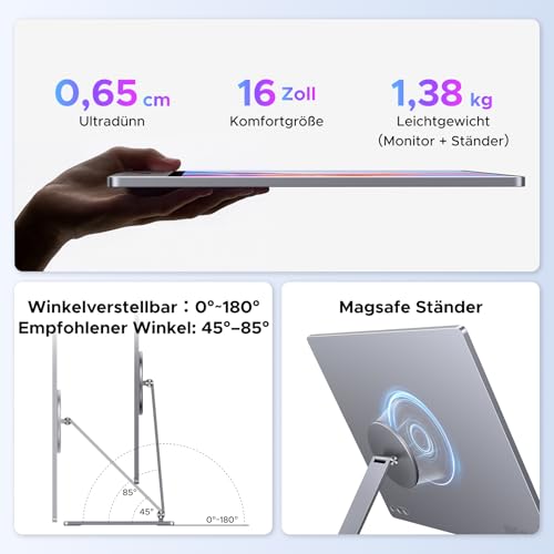 UGREEN 2,5K Portable Monitor 16 Zoll, Tragbarer Monitor IPS 2560×1600@165Hz