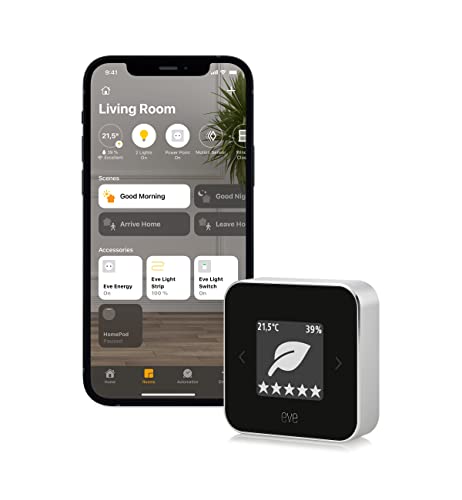 Eve Room - Raumluft-Qualitätssensor & Thermo - Smartes Heizkörperthermostat mit LED-Display, automatischer Temperatursteuerung, Keine Bridge erforderlich, Bluetooth/Thread, Apple HomeKit