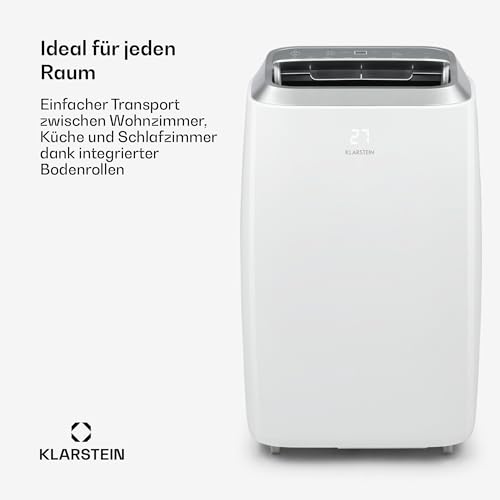 Klarstein Mobile Klimaanlage mit Abluftschlauch, 4-in-1 Klimagerät mit Ventilator, Luftentfeuchter & Nachtmodus, Kleine & Portable Klimaanlage für Wohnung & Büro, Niedriger Verbrauch, 12000 BTU