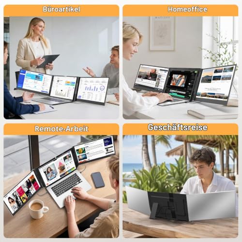 15,6" Laptop Bildschirm Erweiterung, ultraleichter 1080P FHD tragbarer Dreifach-Monitor für 13–17,3"Laptops, USB-C/HDMI Plug & Play Laptop Monitor Erweiterung kompatibel mit Windows/MAC/Chrome/Android