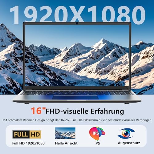 16-Zoll-Laptop,8GB DDR RAM, 256GB SSD tragbarer Laptop,erweiterbar auf 1 TB,AMD A9-9400 Radeon R5 Prozessor bis zu 3,2 GHz,9000-mAh-Akku,USB-3.0-Schnittstelle,Dual-Band-WLAN, Webcam, schlankes Laptops