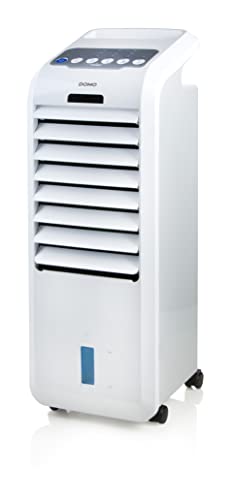 DOMO DO153A Mobiler Luftkühler - 3 in 1 (Luftkühler, Ventilator und Luftbefeuchter) - 5L Wassertank - 5 Funktionen - Bedienfeld mit LED - Inkl Fernbedienung und 2 Kühlelementen - Weiß