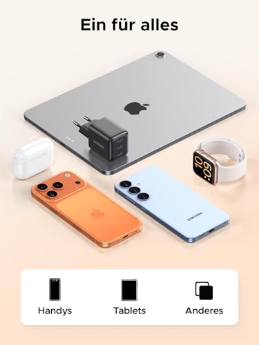 UGREEN USB C Ladegerät 30W, 3X USB-C-Port, GaN iPhone Netzteil | PD 30W Schnellladegerät, Kompatibel mit iPhone 17, 17 Pro Max, Air, 16, 15, 14, 13, 12, iPad, Galaxy S25, S24, S23, Pixel 9