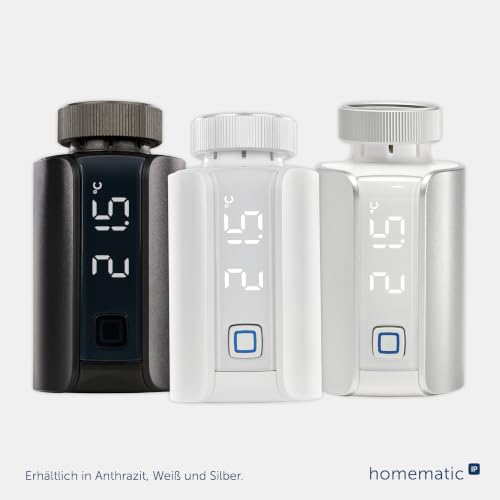 Homematic IP Heizkörperthermostat – Evo, Silber | Smart Home, digitaler Thermostat Heizung, App-Steuerung, Alexa/Google Home, einfache Installation, Energie sparen, 156650A0