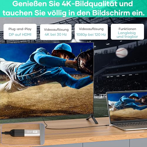DisplayPort auf HDMI Adapter 2 Stücke,Unidirektionaler DP auf HDMI Adapter