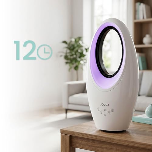 Luftreiniger ohne Flügel mit Fernbedienung | 3 Geschwindigkeiten | Automatische Oszillation | LED-Beleuchtung mit 4 Wechsellichtern | Timer bis zu 7,5h | Leiser Betrieb | Modernes und Sicheres Design