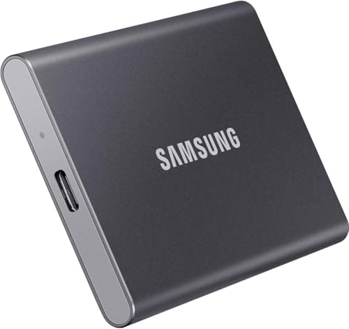 Samsung T7 Portable SSD - 1 TB - USB 3.2 Gen.2 Externe SSD Titan Gray (MU-PC1T0T/WW) + Amazon Basics Festplattentasche, schwarz