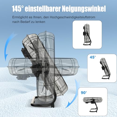 SOARS Bodenventilator 50cm, Windmaschine mit 3-Leistungsstufen, Neigungswinkel 145°, Ventilator Metall mit Handgriff, hoher Luftdurchsatz