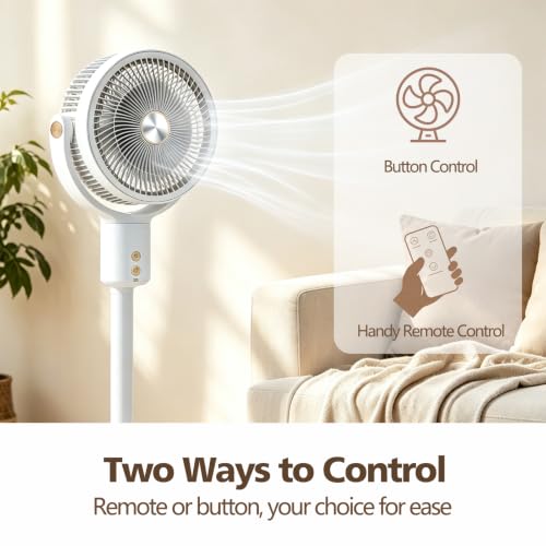 Wenbones Smart Standventilator, 20dB Leiser Bodenventilator, Fernbedienung, stufig höhenverstellbar, Schüttelnder Kopf mit 5 Geschwindigkeitsstufen für Schlafzimmer Wohnzimmer Kinder Büro