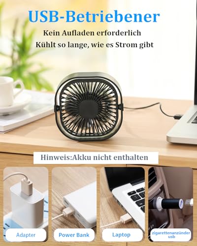 benpen Mini Ventilator USB Tischventilator Leise:Schreibtischventilator, Klein Aber Leistungsstark, Grow Klein Fan Mit 3 Stufe,USB Lüfter Pflanzen Schreibtisch Schlafzimmer Zuhause BüRo im Freien PC