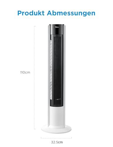 Midea FZ10-19BRA Turmventilator, robuster Kupfermotor, Luftzufuhr nach innen, Fernbedienung, 7-Stunden-Timer, Touch- und Bedienfeld-Display, drei Modi und drei Geschwindigkeiten zur Auswahl