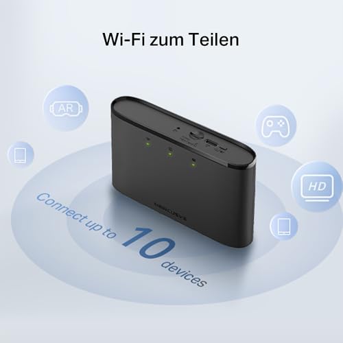 Mercusys Mobiler WLAN Router MT110, tragbares WLAN für unterwegs ohne Vertrag, 4G LTE 150 Mbps, Verbindung mit bis zu 10 Geräten, bis zu 10 Stunden Nutzungsdauer