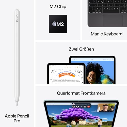 Apple 13" iPad Air (M2): Liquid Retina Display, 1 TB, 12 MP Querformat Frontkamera/12 MP Rückkamera, WLAN 6E und 5G Mobilfunk mit eSIM, Touch ID, Batterie für den ganzen Tag – Blau