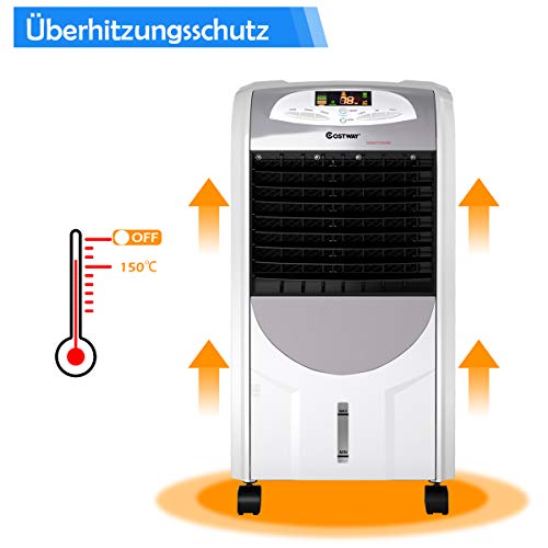 COSTWAY Mobile Klimaanlage ohne Abluftschlauch, 4 in 1 Luftkühler & Luftbefeuchter & Ventilator & Heizlüfter, 7L Wassertank, 8H Timer, Schwenkbereich: 70°, 3 Geschwindigkeiten, inkl. 2 Kühlakkus