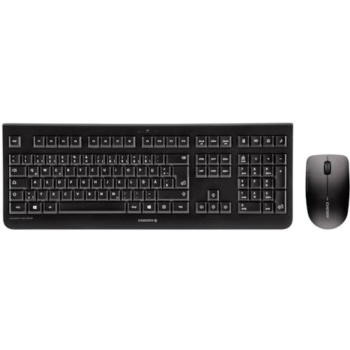 CHERRY DW 3000, Kabelloses Tastatur-Maus-Set, Deutsch QWERTZ, Schwarz | Wireless Verbindung über 2,4 GHz Funk mit USB-Dongle, Flaches Design, Leise Tasten, Symmetrische Maus, Batteriebetrieben
