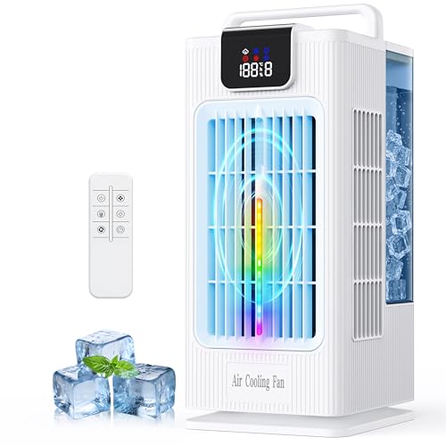 Aiorber Mobil Klimaanlage Mini Luftkühler: Ventilator mit Wasserkühlung 2000ml Wassertank-120°Oszillation, 4 Windstufen, LED, Timer-Fernbedienung Klimagerät ohne Abluftschlauch für Zuhause&Büro