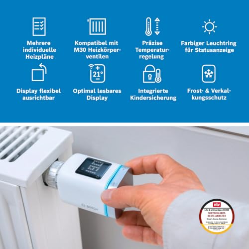 Bosch Smart Home Heizkörper-Thermostat II [+M], smartes Heizkörperthermostat für intelligentes Heizen & Energiesparen, mit Matter, App-Steuerung, Apple Home, Google Home & Alexa, Controller benötigt