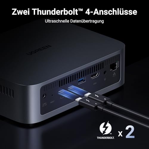 UGREEN NASync DXP480T Plus 4 Bay All Flash NAS für Kreativprofis (ohne HDD) | Intel Core i5-1235U, 10GbE & Wifi 6, 8GB DDR5 bis 64GB, Integrierte 128GB SSD, 4x M.2 NVMe, 8K HDMI, 2×Thunderbolt