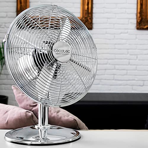 Cecotec Tischventilator EnergySilence 620 RetroDesk, 40 W | 30 cm Durchmesser, 4 Aerodynamikflügel, 3 Geschwindigkeiten, Oszillation, Chrom-Design