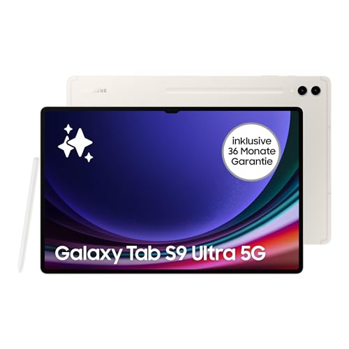 Samsung Galaxy Tab S9 Ultra AI-Android-Tablet, 5G, 256 GB / 12 GB RAM, MicroSD-Kartenslot, Inkl. S Pen, Simlockfrei ohne Vertrag, Beige, Inkl. 36 Monate Herstellergarantie [Exklusiv bei Amazon]