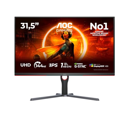 AOC Gaming U32G3X - 32 Zoll 4K UHD Monitor, 144Hz, IPS, 1ms GTG, G-Sync kompatibel, Low input Lag, HDR400, Höhenverstellbar (3840 x 2160, HDMI 2.1 / DP 1.4 )