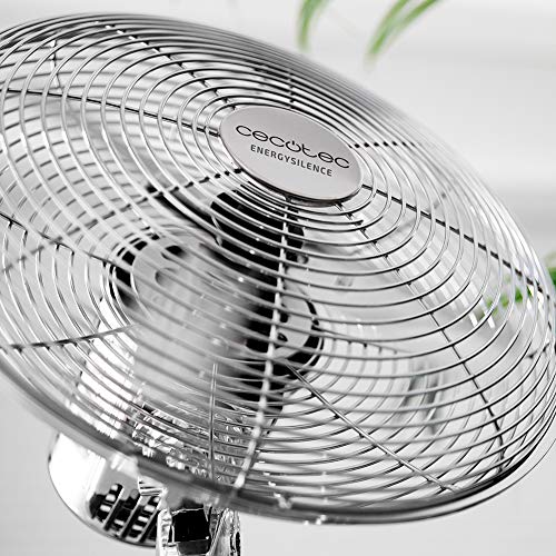 Cecotec Tischventilator EnergySilence 620 RetroDesk, 40 W | 30 cm Durchmesser, 4 Aerodynamikflügel, 3 Geschwindigkeiten, Oszillation, Chrom-Design