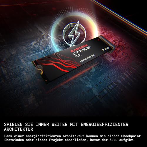 SANDISK Optimus GX 7100 NVMe SSD 500 GB (bis zu 7.250/6.900 MB/s sequentielles Lesen/Schreiben, PCIe 4.0, M.2 2280, BiCS TLC 3D CBA NAND, SANDISK Dashboard)