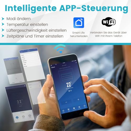 COSTWAY 12000 BTU mobile Klimaanlage mit Abluftschlauch, APP/Fernsteuern | Klimagerät für Raum bis 120 m³, 5 in 1 zum Kühlen & Heizen & Entfeuchten & Ventilieren & Schlafmodus, Automatisches Abtauen
