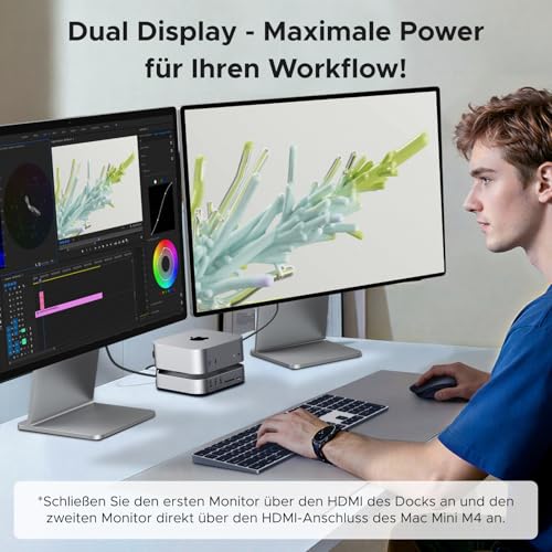 UGREEN Mac mini M4 Dock 40Gbps M.2 NVMe SSD Gehäuse, 5X 10Gbps USB-Anschlüsse, Docking Station mit HDMI(8K@30Hz max.) für Dual Display, SD/TF 4.0 & 3,5mm Aux – Kompatibel mit Mac mini M4/ M4 Pro